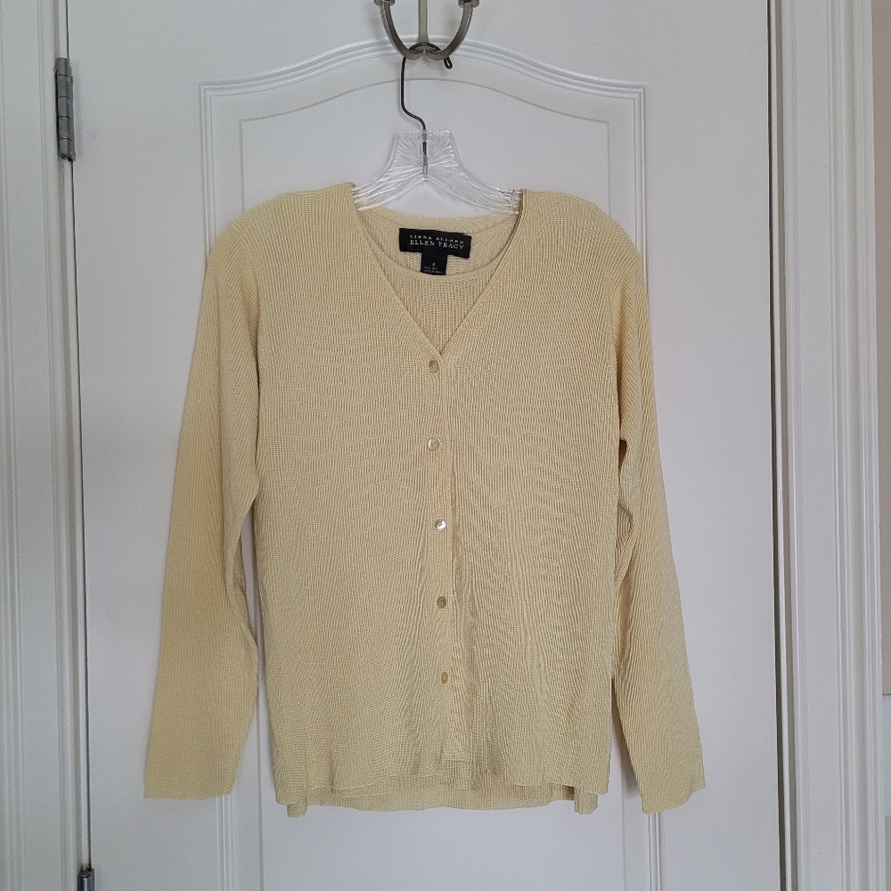 Ellen Tracy Yellow Silk Sweater Set